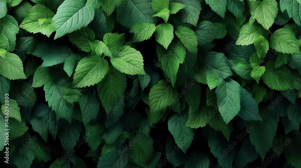 Aufkleber lush green leaves create a vibrant, textured backdrop, enhanced by a dark overlay that adds depth, p