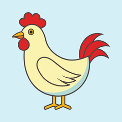 Cartoon rooster standing on a light blue background in vector format