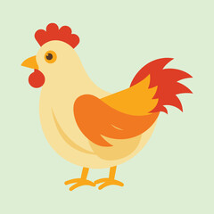 A charming cartoon rooster with a red comb and orange tail feathers