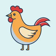 Cute and Colorful Cartoon Chicken with a Red Comb and Tail