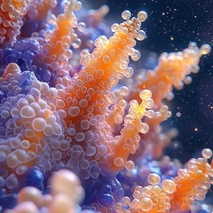 Macro photography render of extremophiles thriving acidic and high radiation environments textured biological forms vivid lighting real world terrain simulation