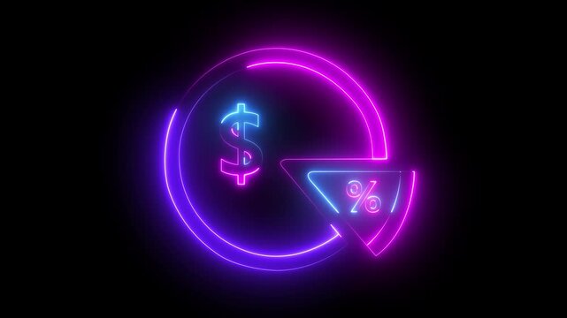 Pizza Animated Icon. Abstract 3d rendering glowing blue purple neon symbol of pizza slice with glowing outlines. Neon Pizza Slice Badge 