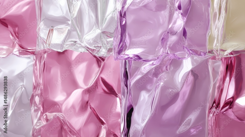 Poster Close-up view of a textured glass surface showcasing ripples that reflect soft light, creating vibrant abstract patterns in various hues for artistic backgrounds