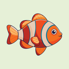 Cute Cartoon Clownfish with Orange Stripes on a Pale Green Background