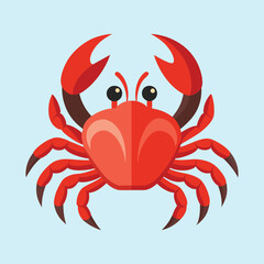 Flat design of a red crab with big claws and black eyes