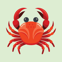 Cartoon Red Crab Illustration on a Light Green Background for Kids