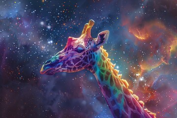 Rainbow Giraffe in a Starry Galaxy Varient 3
