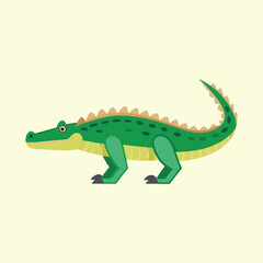 Fototapeta premium Stylized Green Alligator with Tan Spikes Cartoon Illustration on Cream Background