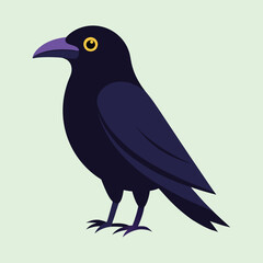 Stylized Vector Illustration of a Raven Standing Against a Pale Green Background