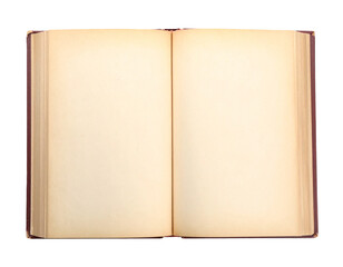 Aufgeschlagenes Buch isoliert auf wei&szlig;en Hintergrund, Draufsicht