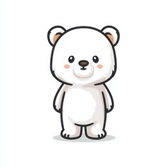 Fototapeta premium A charming cartoon of polar bear with an endearing and friendly appearance. It has a pure white coat, black eyes, and a tiny smile.
