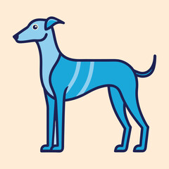 Stylized Blue Greyhound Standing on Light Beige Background, Illustrated Dog Graphic