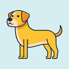 Cartoon illustration of a golden dog standing with light blue background