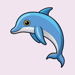 Obraz premium Cheerful cartoon dolphin playfully jumping with a soft purple background