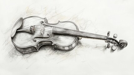 Obraz premium Detailed grayscale pencil sketch of a classical violin