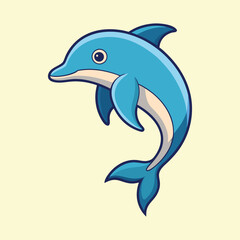 Cartoon dolphin in blue color with simple shapes and outlines illustration