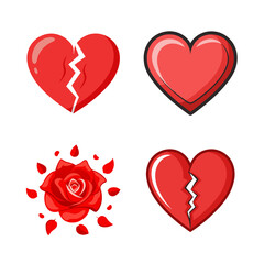 set of red hearts on transparent background, set of hearts, heart icons