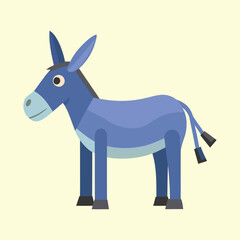 Stylized Flat Vector Illustration of a Blue Donkey Standing on Plain Background