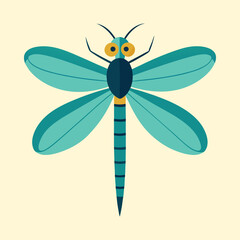 Simplified Dragonfly Illustration with Teal Wings on Light Yellow Background