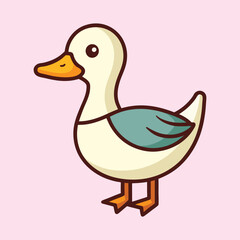 Cute Cartoon Duck Illustration with Clean Lines on Pastel Pink Background