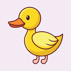 Cute cartoon yellow rubber ducky with orange beak on lavender background