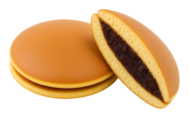 dorayaki filled with red bean paste, japanese pancakes with filling, snack, isolated, extracted on transparent background, png file