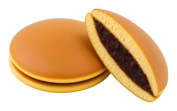 dorayaki filled with red bean paste, japanese pancakes with filling, snack, isolated, extracted on transparent background, png file