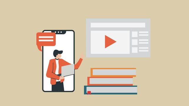 animation of people teaching through software, education concept, learning
