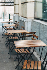Charming Outdoor Caf Tables with Wooden Tops