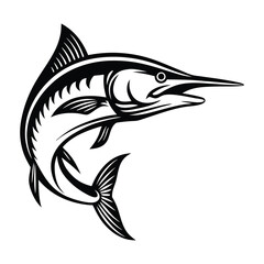 Black and White Marlin Silhouette, Fish Icon, Nautical Design, Marine Life