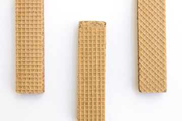 Tasty chocolate wafer biscuits isolated on white background.
