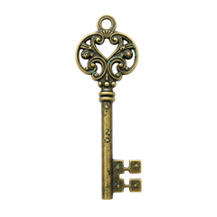 Ornate antique key with filigree heart design