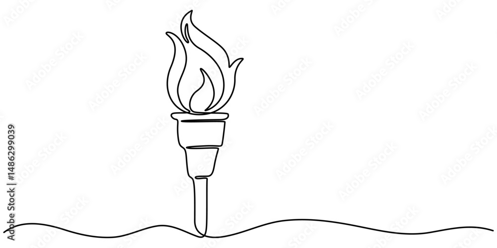 Poster one line continuous torch. line art torch isolated on white background. hand drawn vector art, olymp