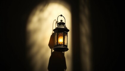 Warm glow of lantern in dark room