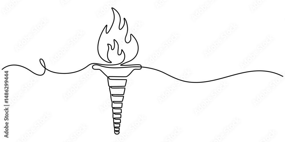 Poster one line continuous torch. line art torch isolated on white background. hand drawn vector art, olymp