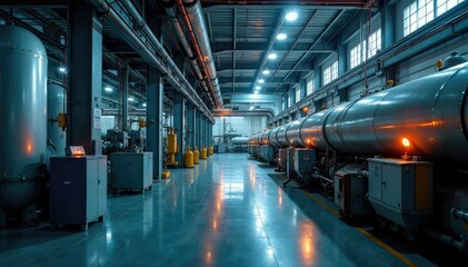 Obraz premium Sleek metallic pipes and industrial ventilation system in a modern factory , HVAC, lines, abstract