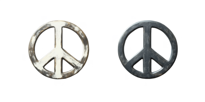 Wooden peace symbols in black and white colors for home decor and artistic expression, isolated on transparent background, png