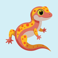 Cartoon Gecko with Orange Spots and a Long Tail on Light Blue