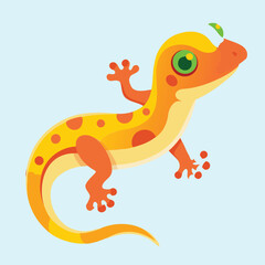 Bright and Colorful Cartoon Gecko Illustration with a Green Leaf Accessory