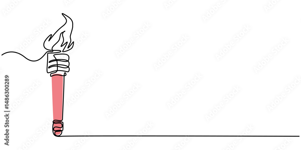 Poster one line continuous torch. line art torch isolated on white background. hand drawn vector art, olymp