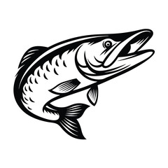 Black and White Fish Silhouette Illustration, Isolated Image, Jumping Design
