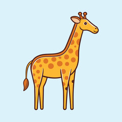 Cartoon giraffe standing tall against a light blue background illustration