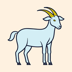 Illustration of a light blue goat with yellow horns and black outlines