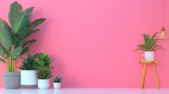 Pink holiday room with flowers white chair and Christmas decorations