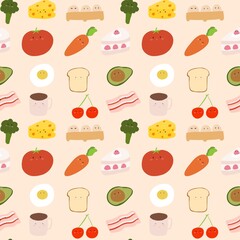 seamless pattern with food and fruit