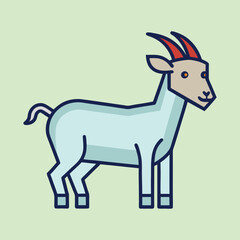 Cartoon Goat Illustration with Red Horns and a Light Green Background