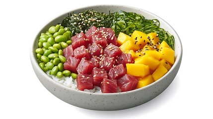 Poke Bowl with Tuna, Mango, Edamame, and Seaweed