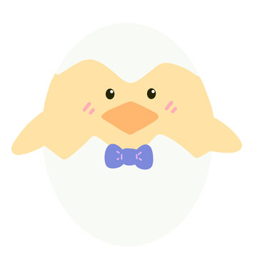 Cute yellow chick with cracked easter egg.