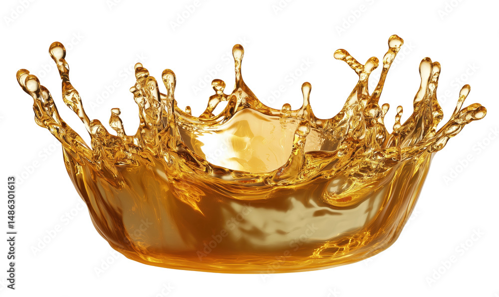 Aufkleber golden liquid splash with dynamic droplets and smooth surface texture, isolated on transparent backg