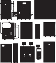 Black Silhouette Illustration of Industrial Equipment and Machinery